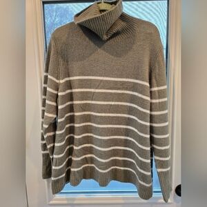 GAP Women's Striped XXL Sage Green White Knit Sweater Turtleneck